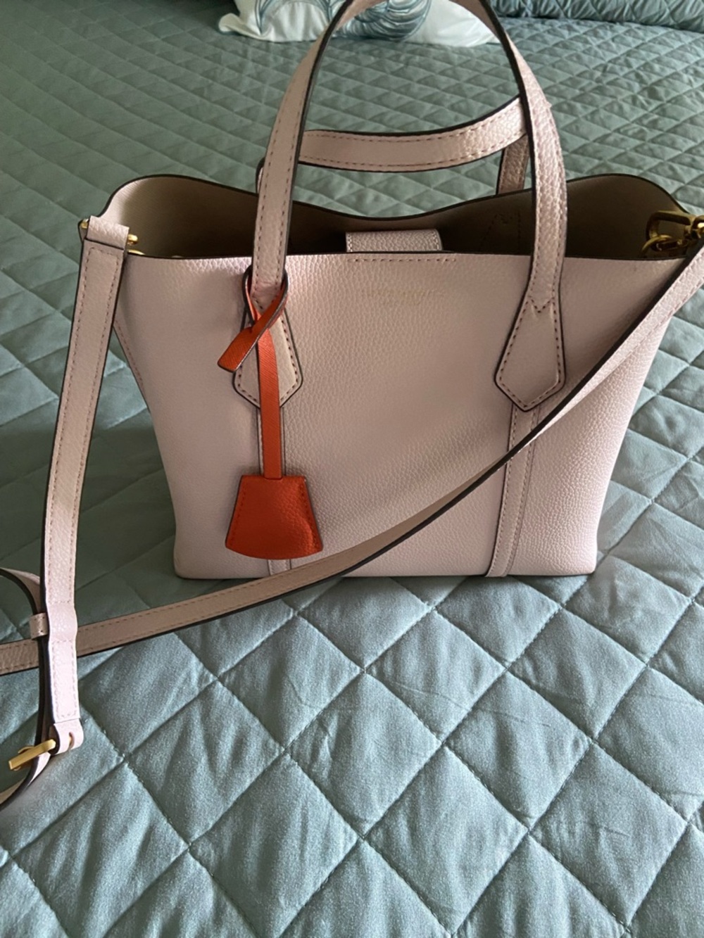 Tory Burch Blush Tote with Orange Tag Accent - Picture 4 of 12